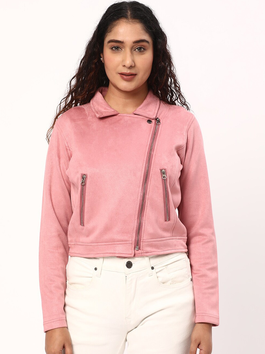 

R&B Spread Collar Open Front Jacket, Pink