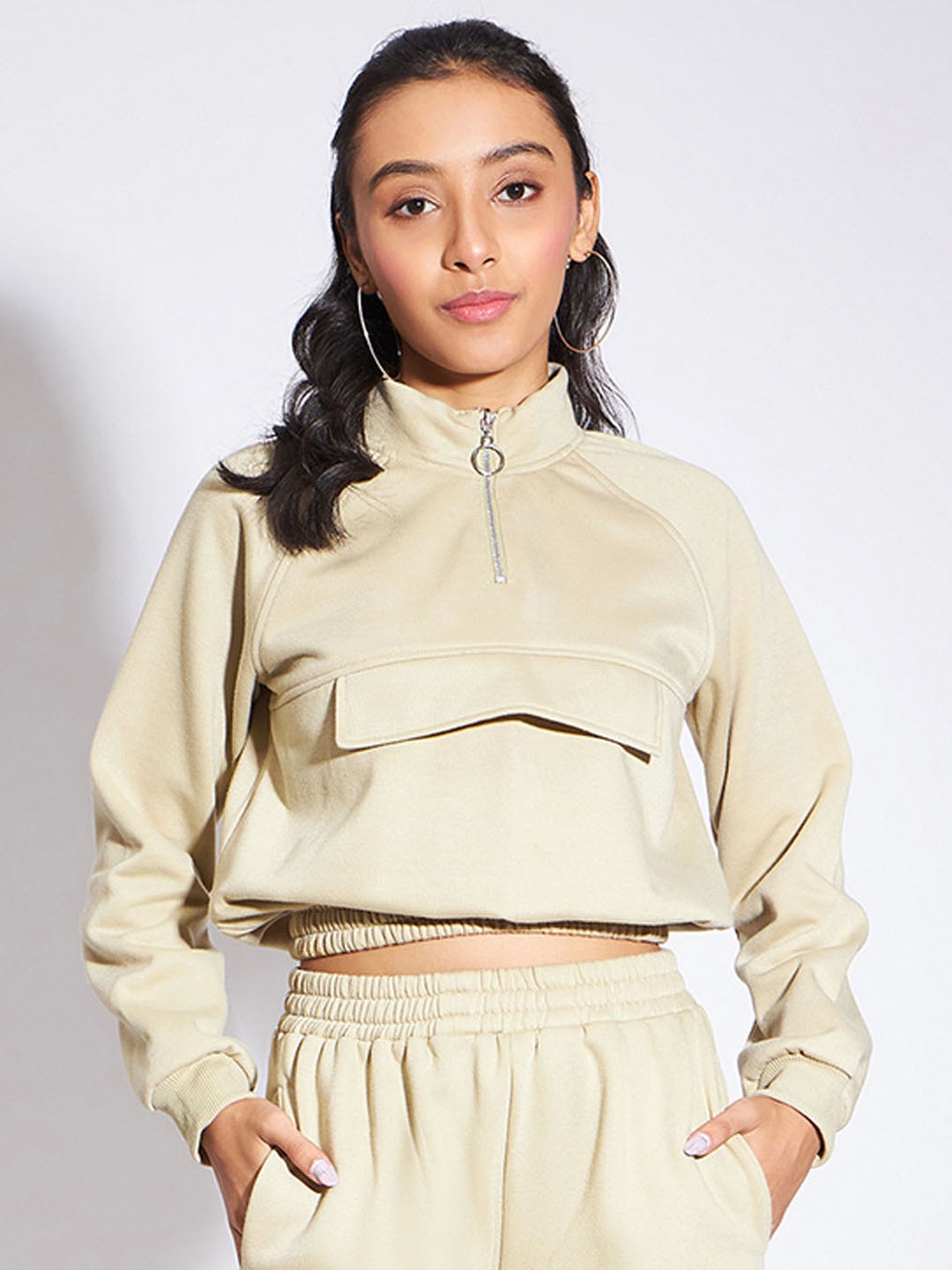 

luyk Girls Winter Wonderland Mock Collar Cropped Pullover, Beige