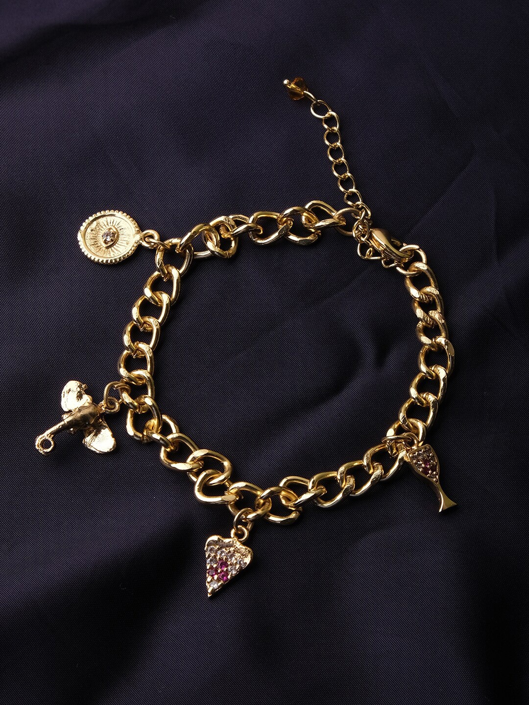 

XPNSV Women Brass Gold-Plated Cubic Zirconia Charms Bracelet