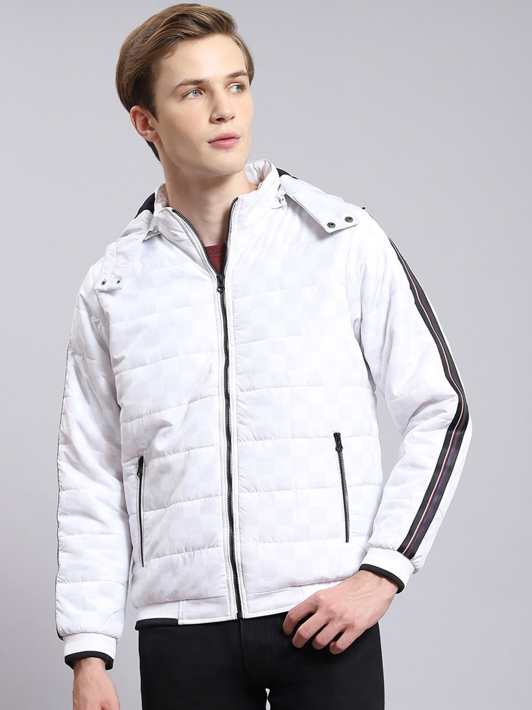 

Monte Carlo Checked Hooded Lightweight Bomber Jacket, White