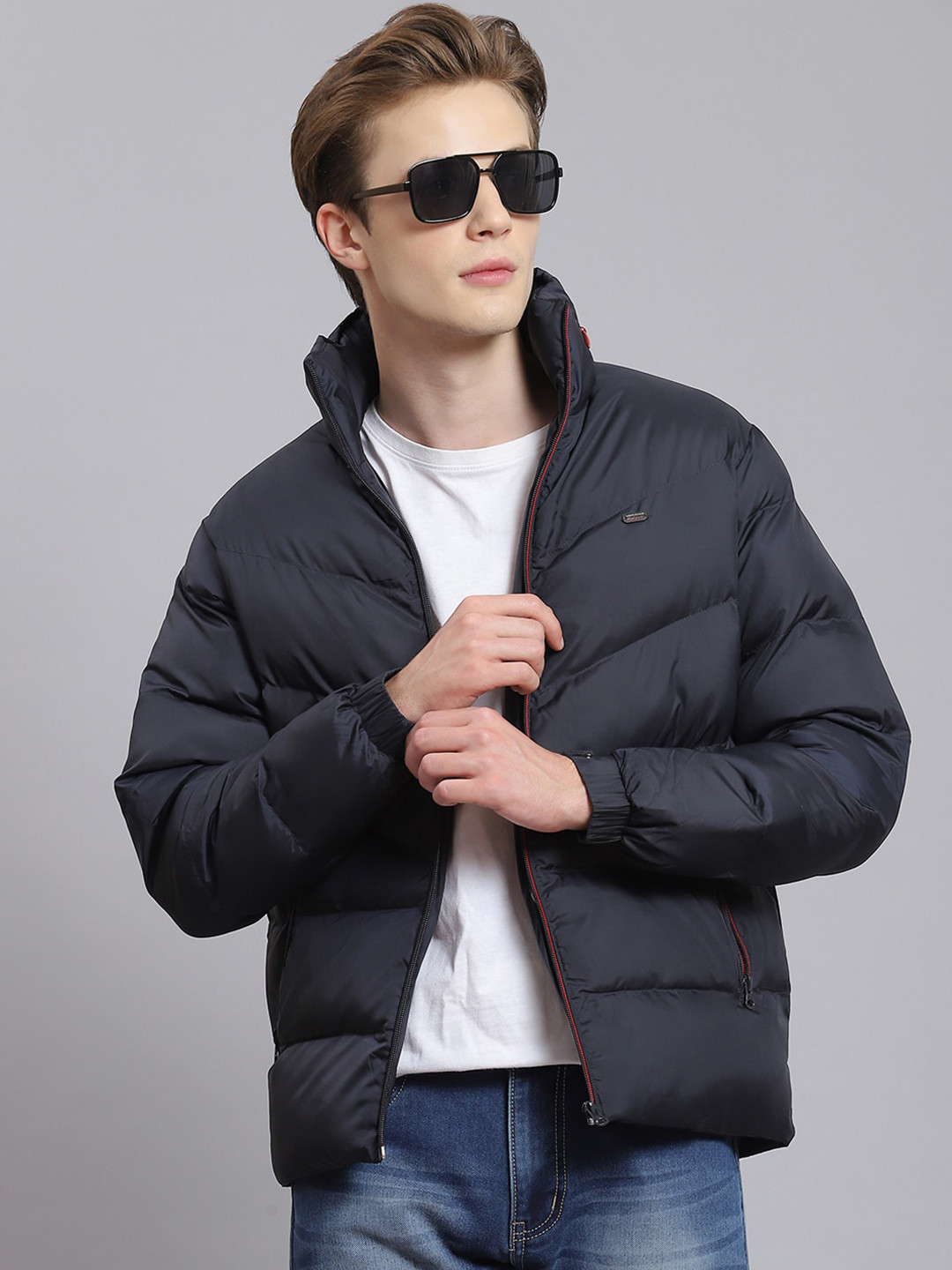 

Monte Carlo Lightweight Mock Collar Puffer Jacket, Navy blue