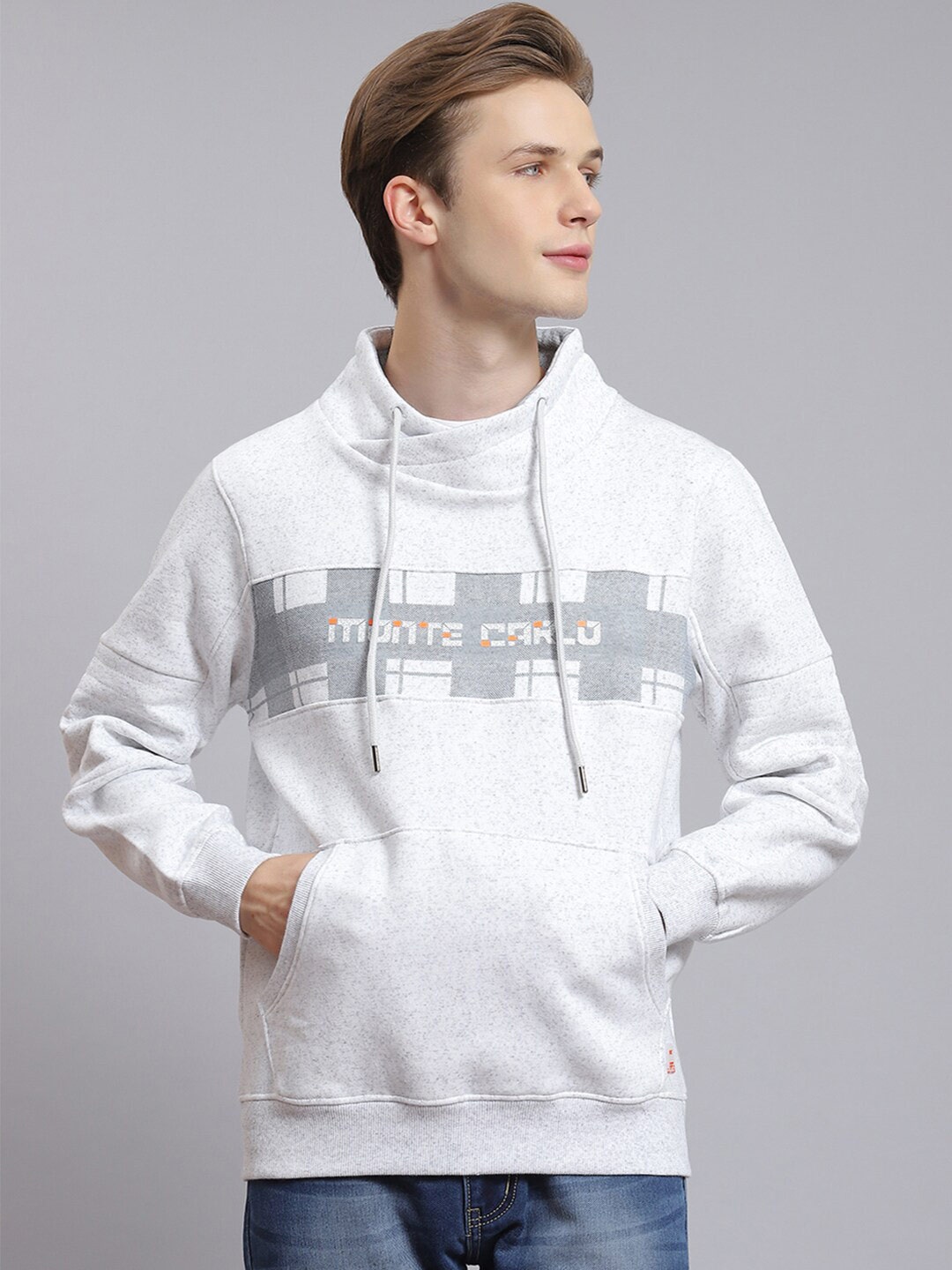 

Monte Carlo Typography Printed Turtle Neck Pullover Sweatshirt, Grey