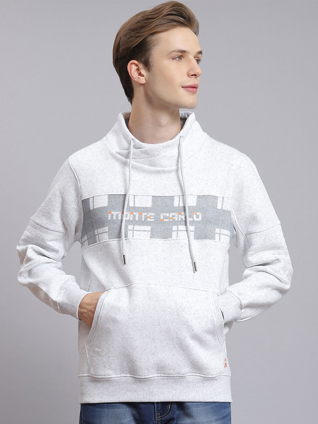 

Monte Carlo Typography Printed Turtle Neck Pullover, Grey