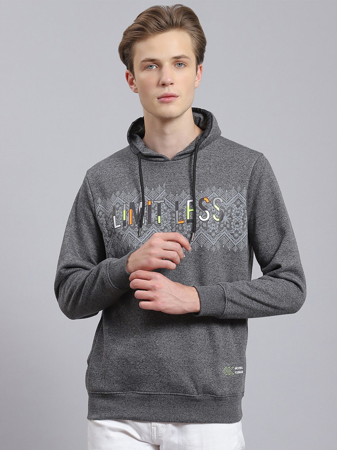 

Monte Carlo Typography Printed Hooded Pullover Sweatshirt, Grey