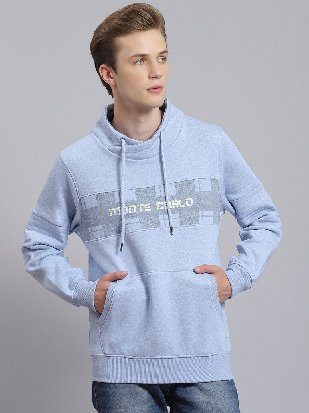 

Monte Carlo Typography Printed Turtle Neck Pullover, Blue