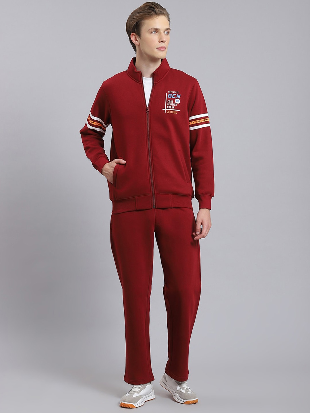 

Monte Carlo Typography Printed Mock Collar Long Sleeves Tracksuit, Maroon