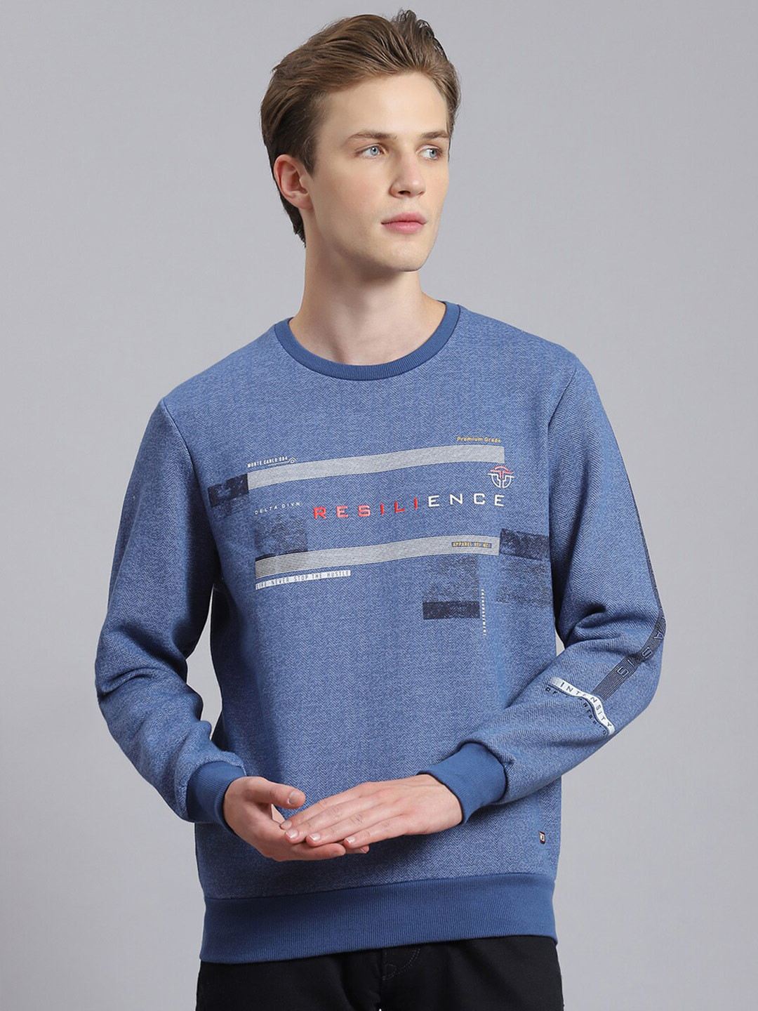 

Monte Carlo Typography Printed Cotton Pullover Sweatshirt, Blue