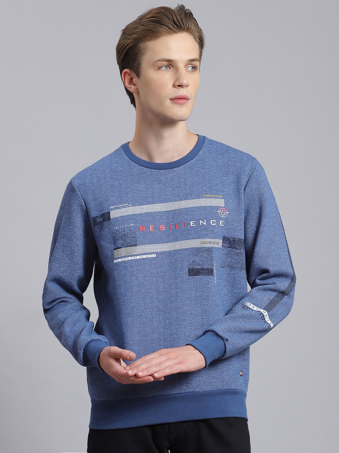 

Monte Carlo Typography Printed Cotton Pullover Sweatshirt, Blue