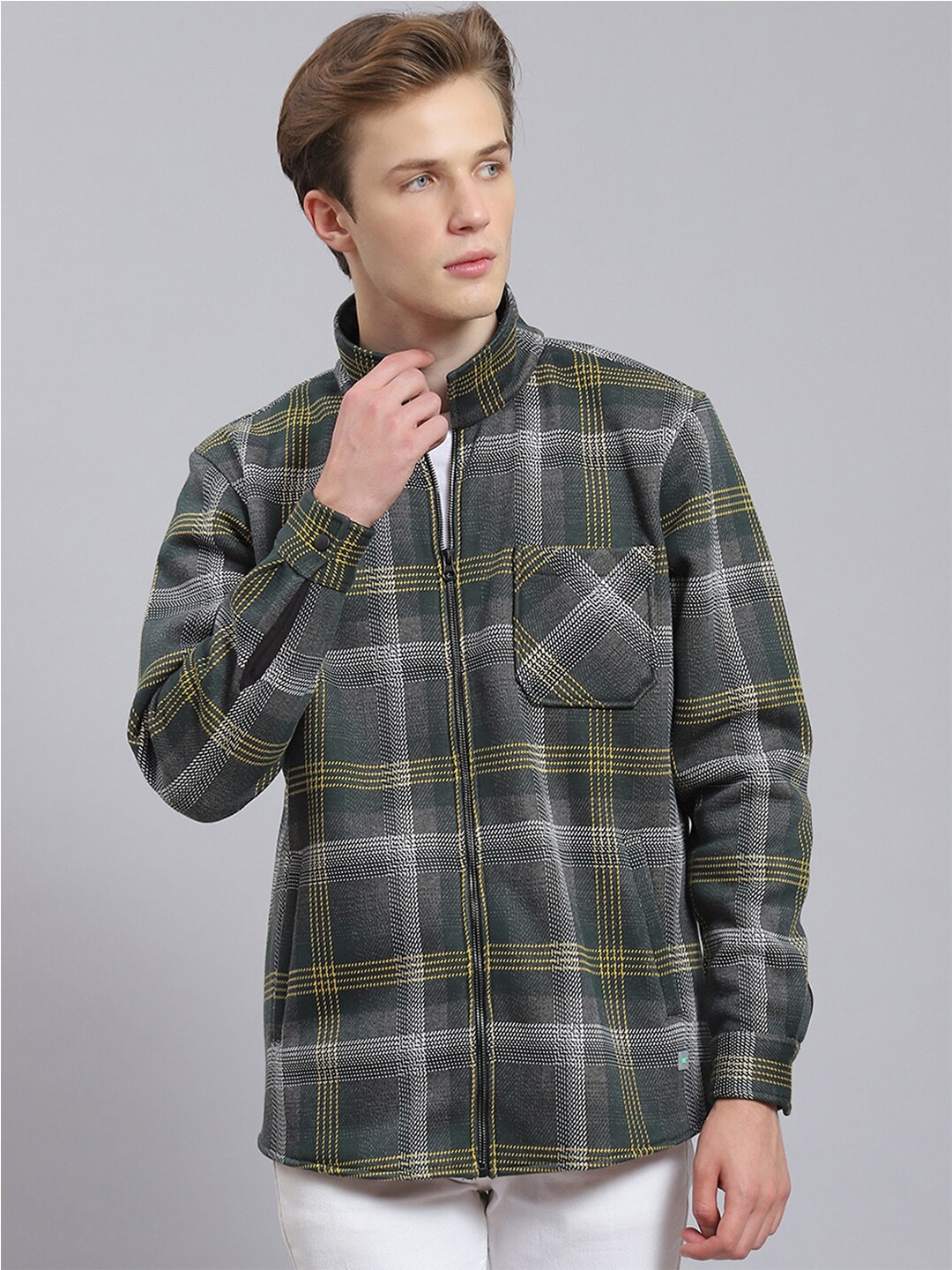 

Monte Carlo Checked Mock Collar Cotton Sweatshirt, Green