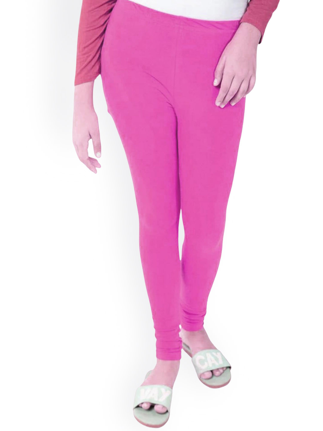 

FRENCH KLEIDER Girls Pure Cotton Churidar Length Leggings, Pink