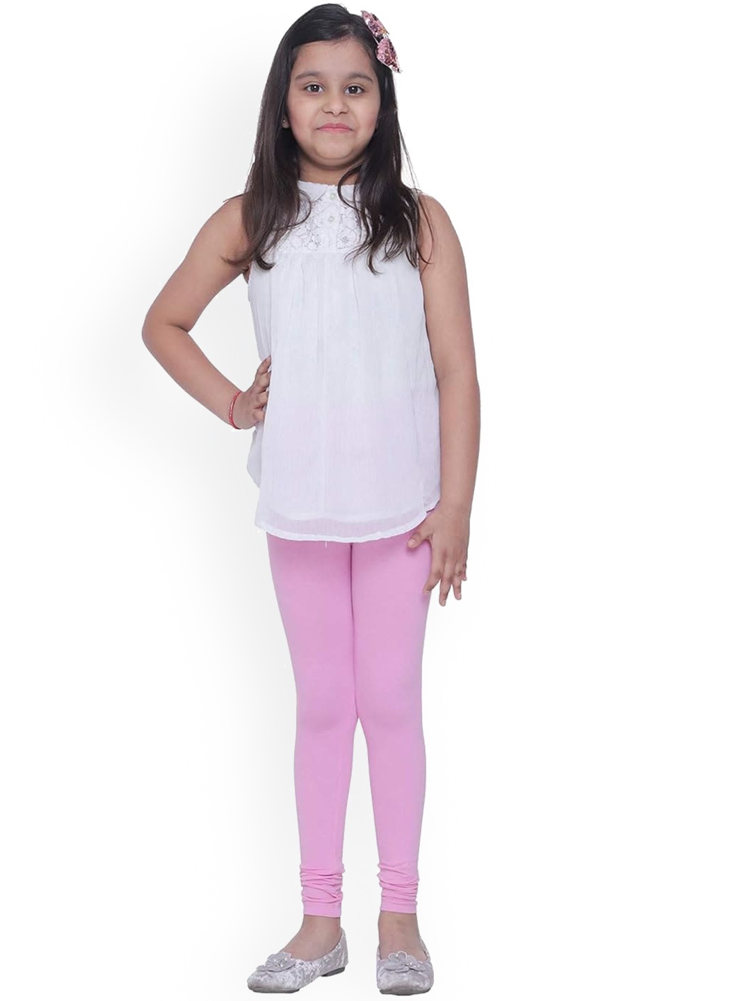 

FRENCH KLEIDER Girls Pure Cotton Churidar Length Leggings, Pink