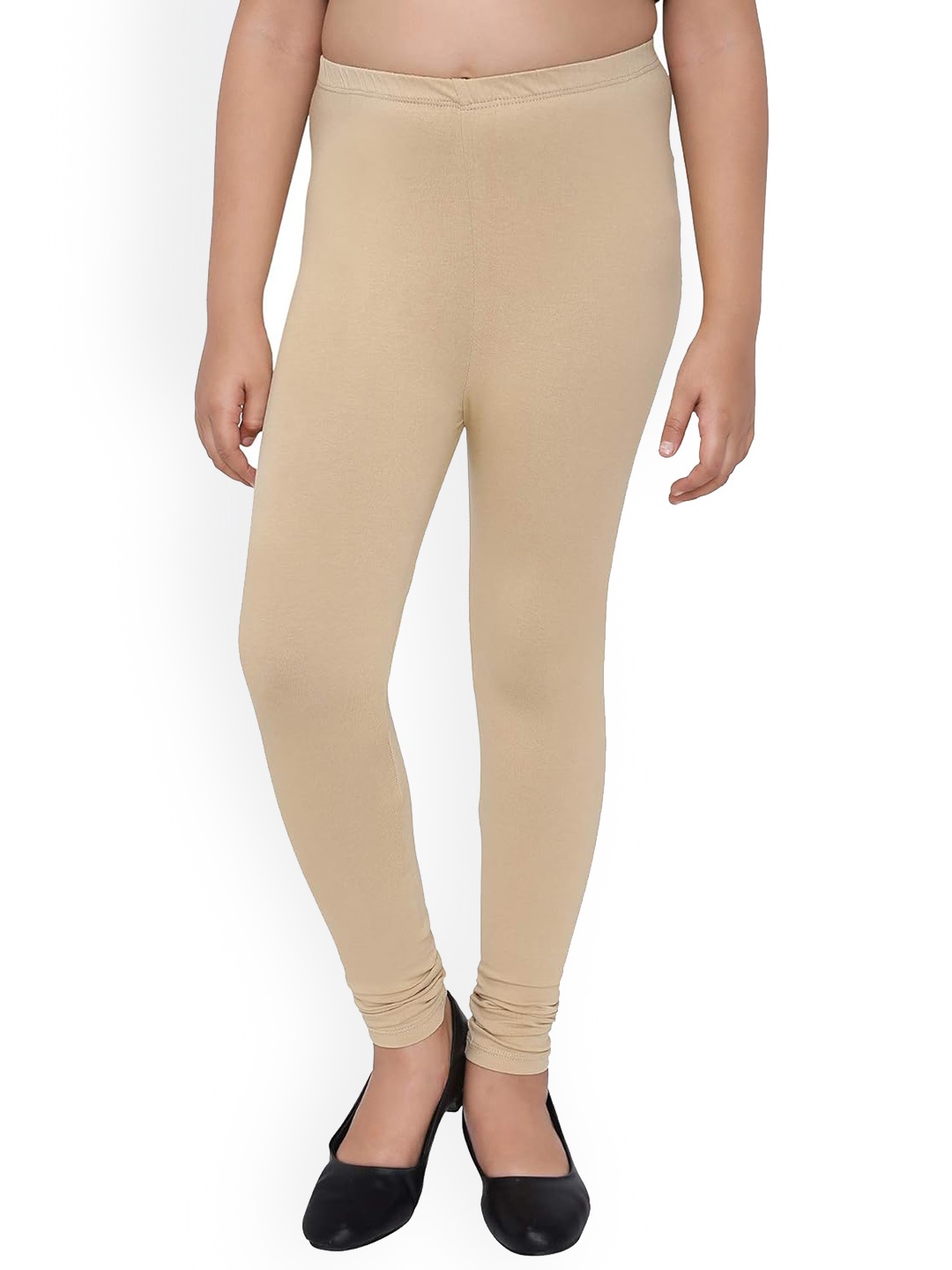 

FRENCH KLEIDER Girls Pure Cotton Churidar-Length Leggings, Beige