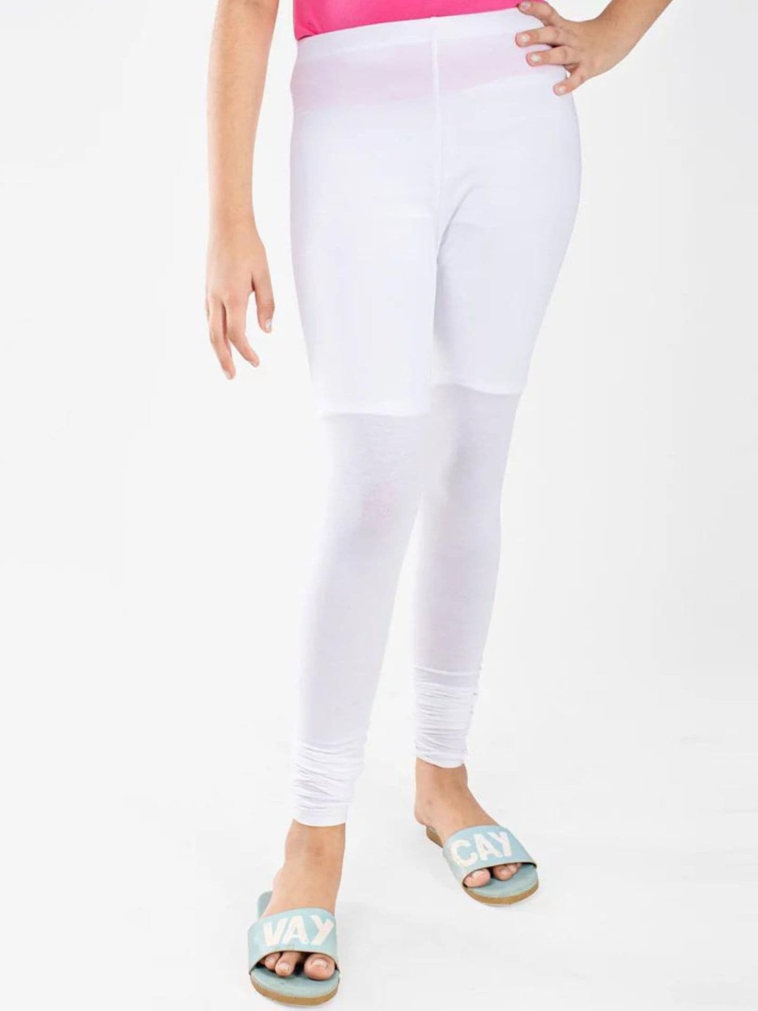 

FRENCH KLEIDER Girls Pure Cotton Churidar Length Leggings, White