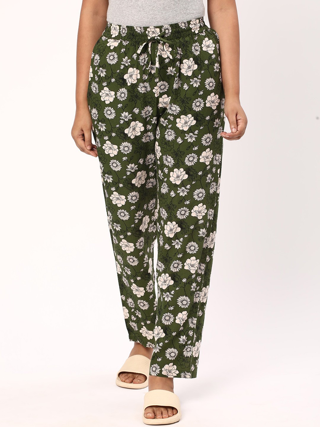 

R&B Floral Printed Mid-Rise Lounge Pant, Olive