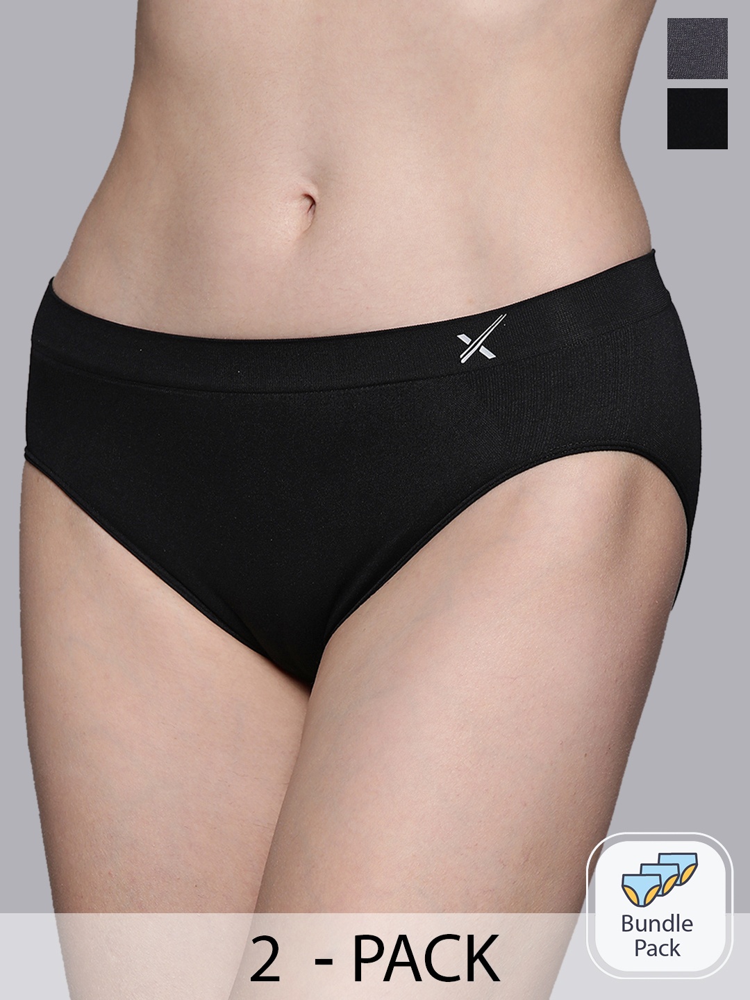 

HRX by Hrithik Roshan Women Pack Of 2 Assorted Anti Microbial Seamless Briefs, Grey