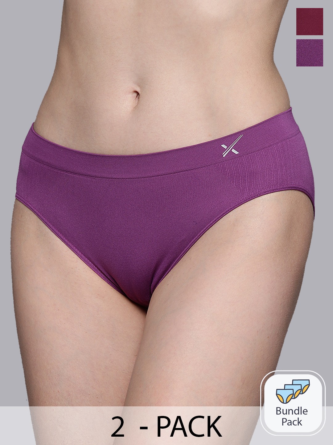 

HRX by Hrithik Roshan Women Pack Of 2 Assorted Anti Microbial Seamless Briefs, Purple
