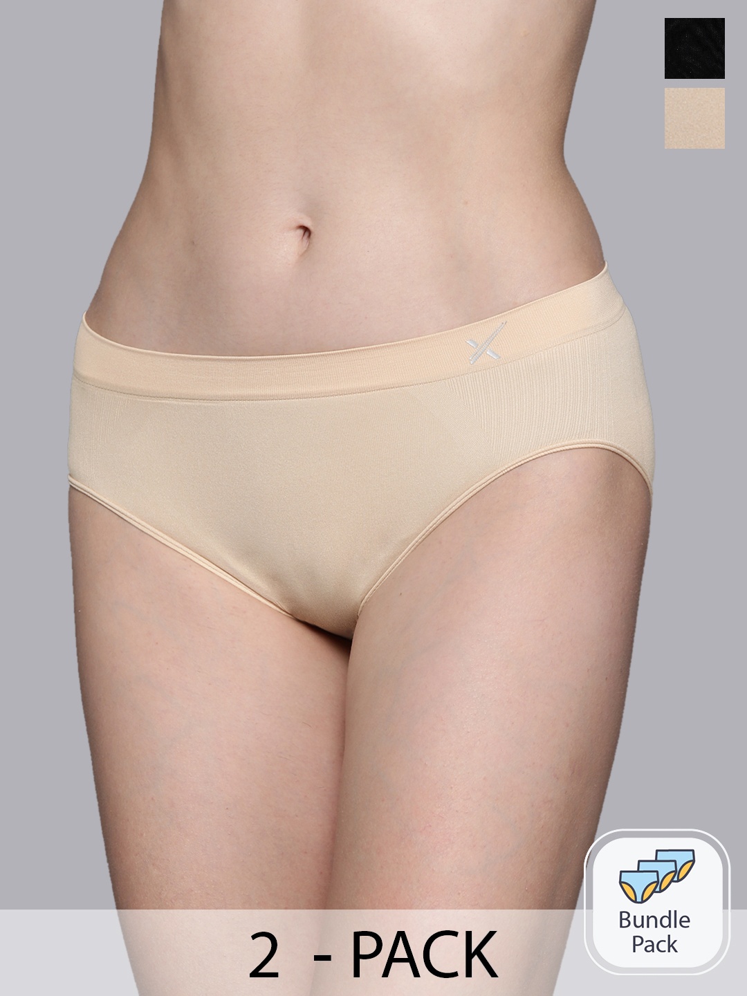 HRX by Hrithik Roshan Women Pack Of 2 Assorted Anti Microbial Seamless Briefs, Black