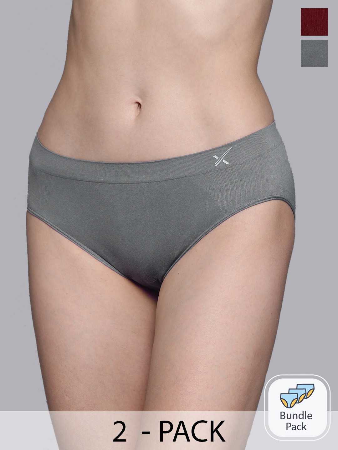 

HRX by Hrithik Roshan Women Pack Of 2 Assorted Anti Microbial Seamless Briefs, Maroon