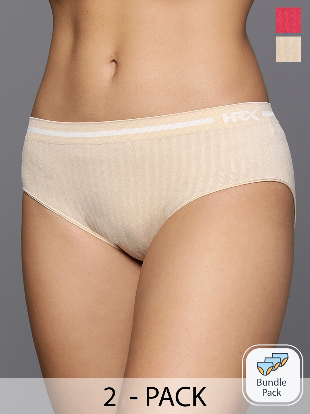 

HRX by Hrithik Roshan Set of 2 Assorted Anti Microbial Mid-Rise Seamless Briefs, Nude