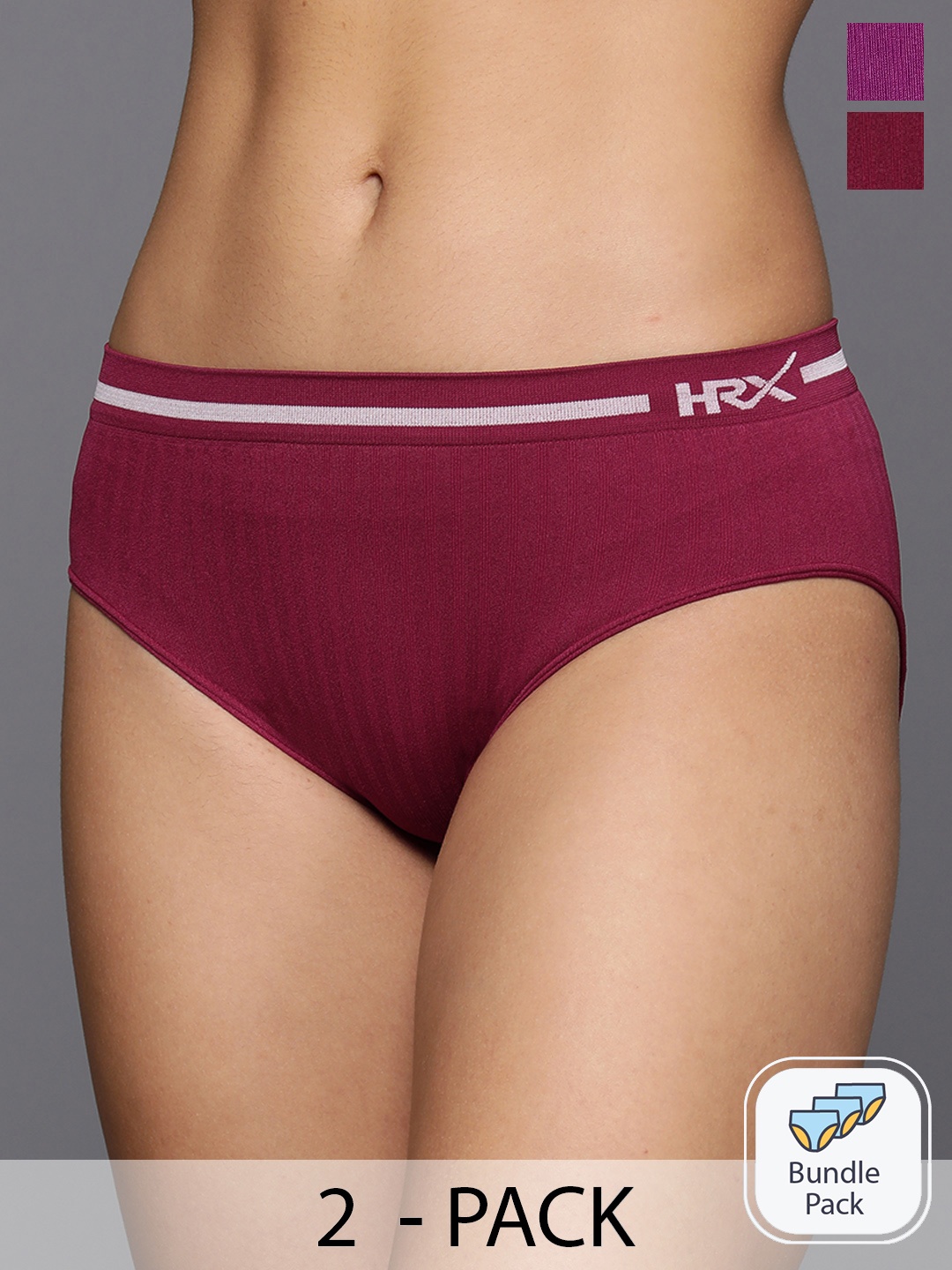 

HRX by Hrithik Roshan Set of 2 Assorted Anti Microbial Mid-Rise Seamless Briefs, Purple