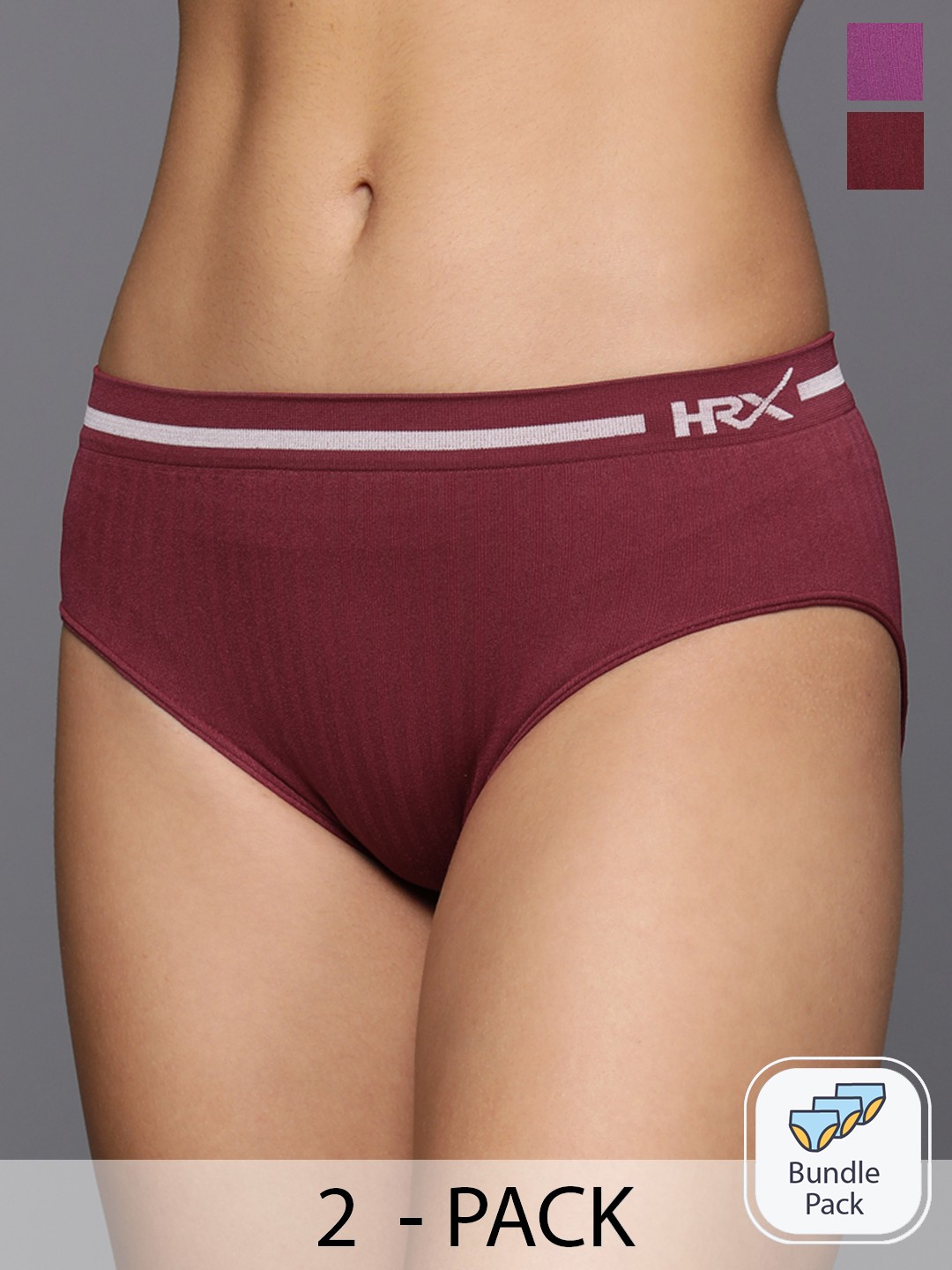 

HRX by Hrithik Roshan Set of 2 Assorted Anti Microbial Mid-Rise Seamless Briefs, Purple