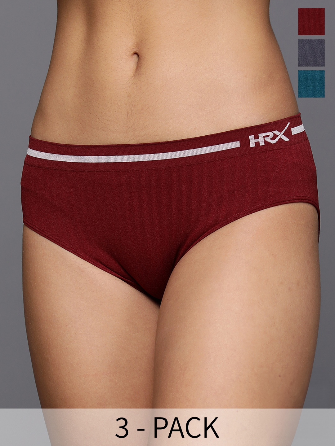 

HRX by Hrithik Roshan Women Pack Of 3 Solid Mid-Rise Seamless Briefs, Grey