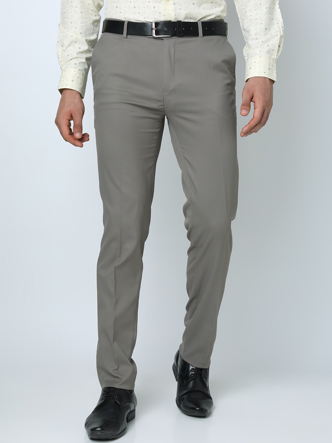 

INSPIRO Men Mid-Rise Flat-Front Formal Trousers, Grey melange