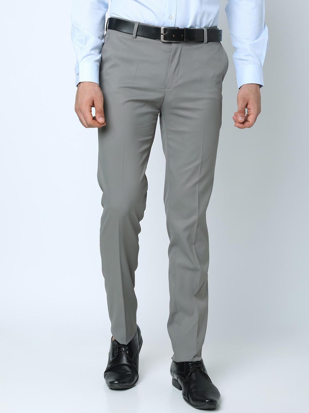 

INSPIRO Men Mid-Rise Flat-Front Formal Trousers, Grey melange