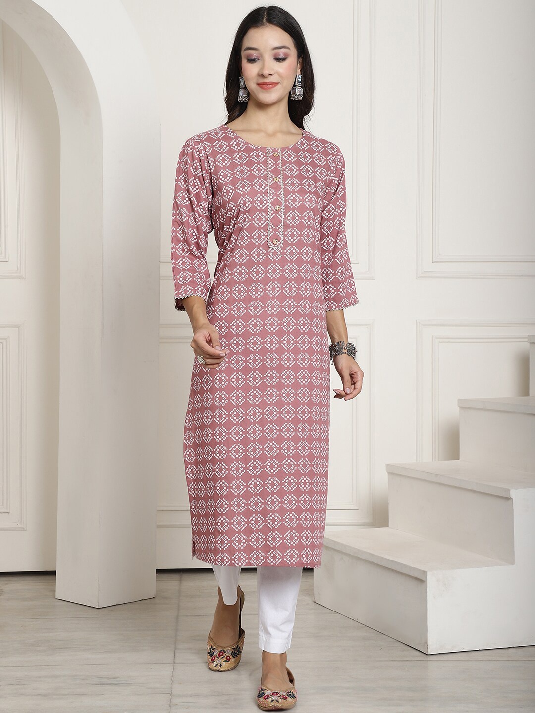 

KALINI Bandhani Printed Straight Kurta, Pink