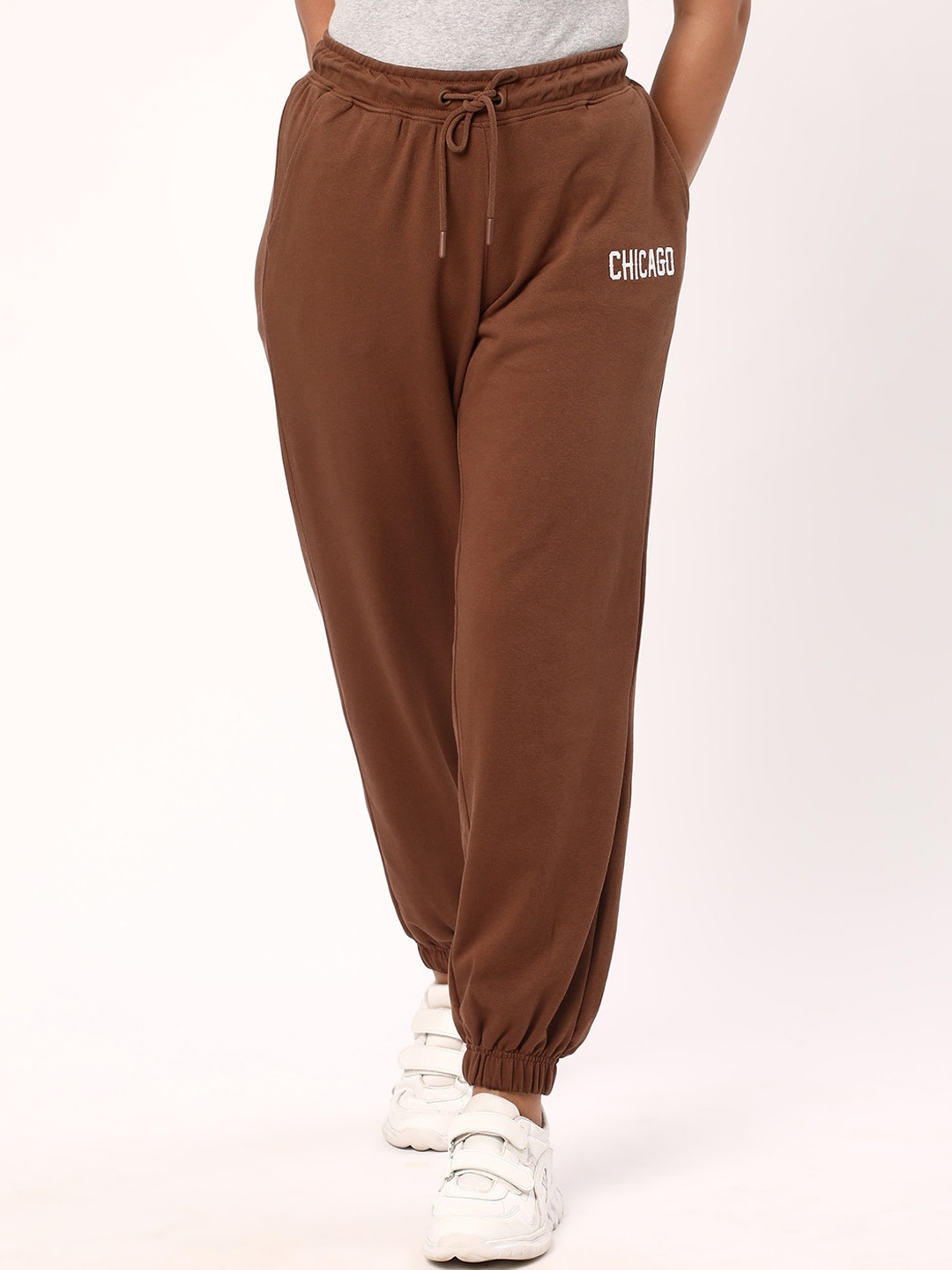 

R&B Women Mid Rise Cotton Joggers, Brown