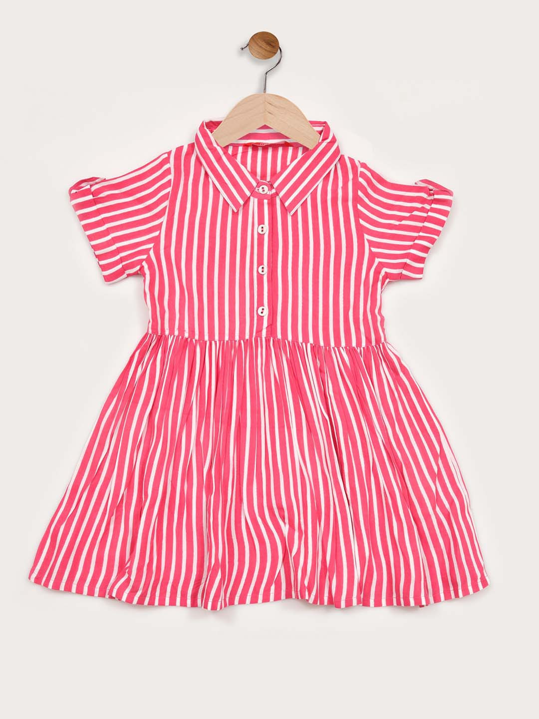 

mirari Pink Striped Shirt Collar Fit & Flare Dress