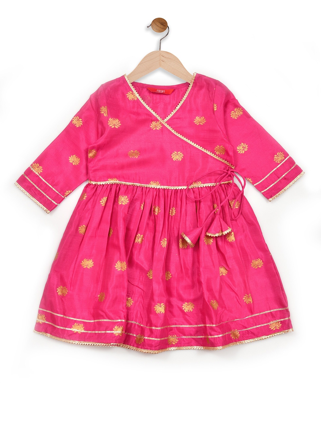 

mirari Girls Floral Printed V-Neck Fit & Flare Gathered or Pleated Ethnic Dress, Pink