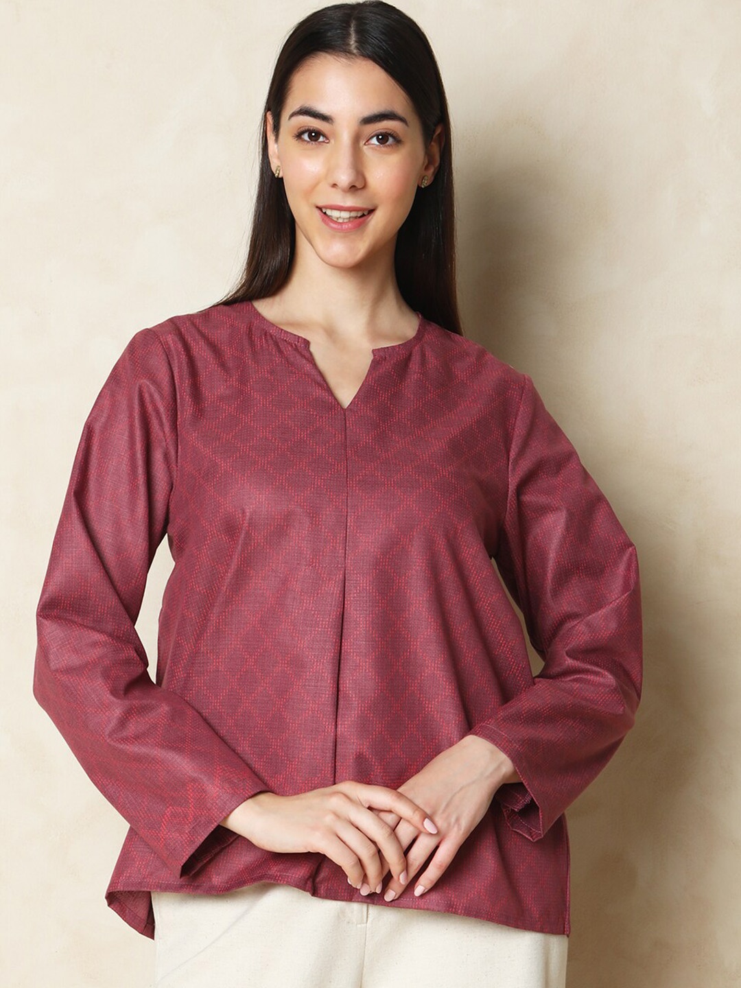 

Indifusion Geometric Printed Chanderi Silk Kurti, Pink