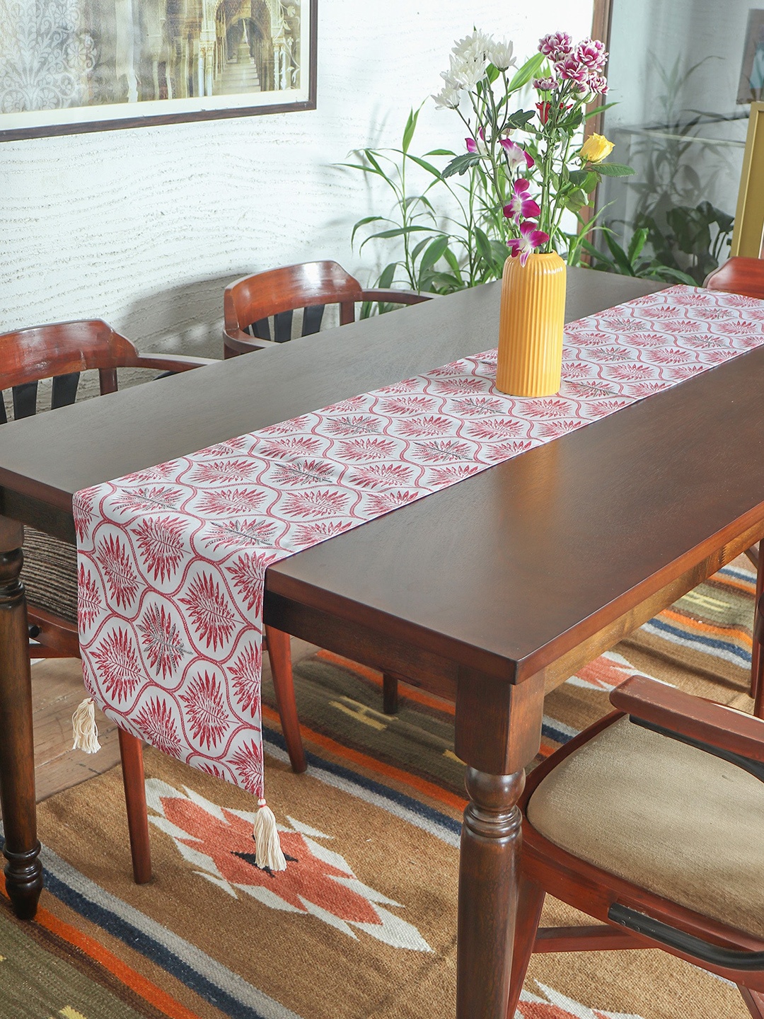 

ZEBA Maroon & White Embroidered Table Runner