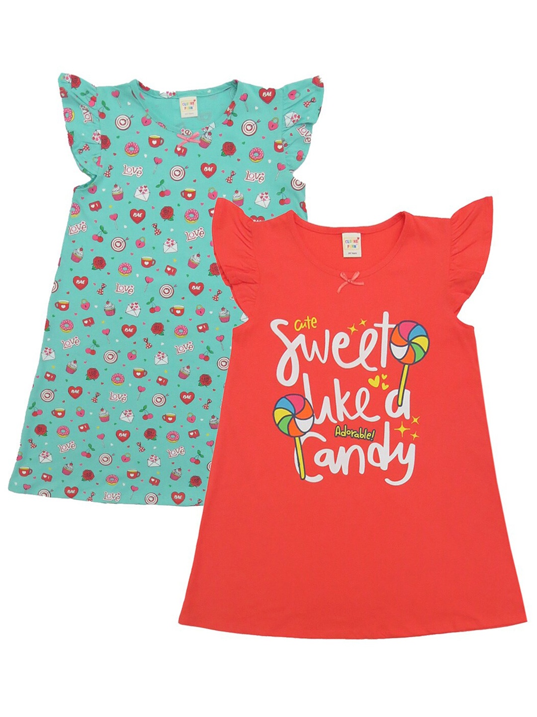 

Clothe Funn Girls Graphic Printed Pure Cotton Maxi Nightdress, Red