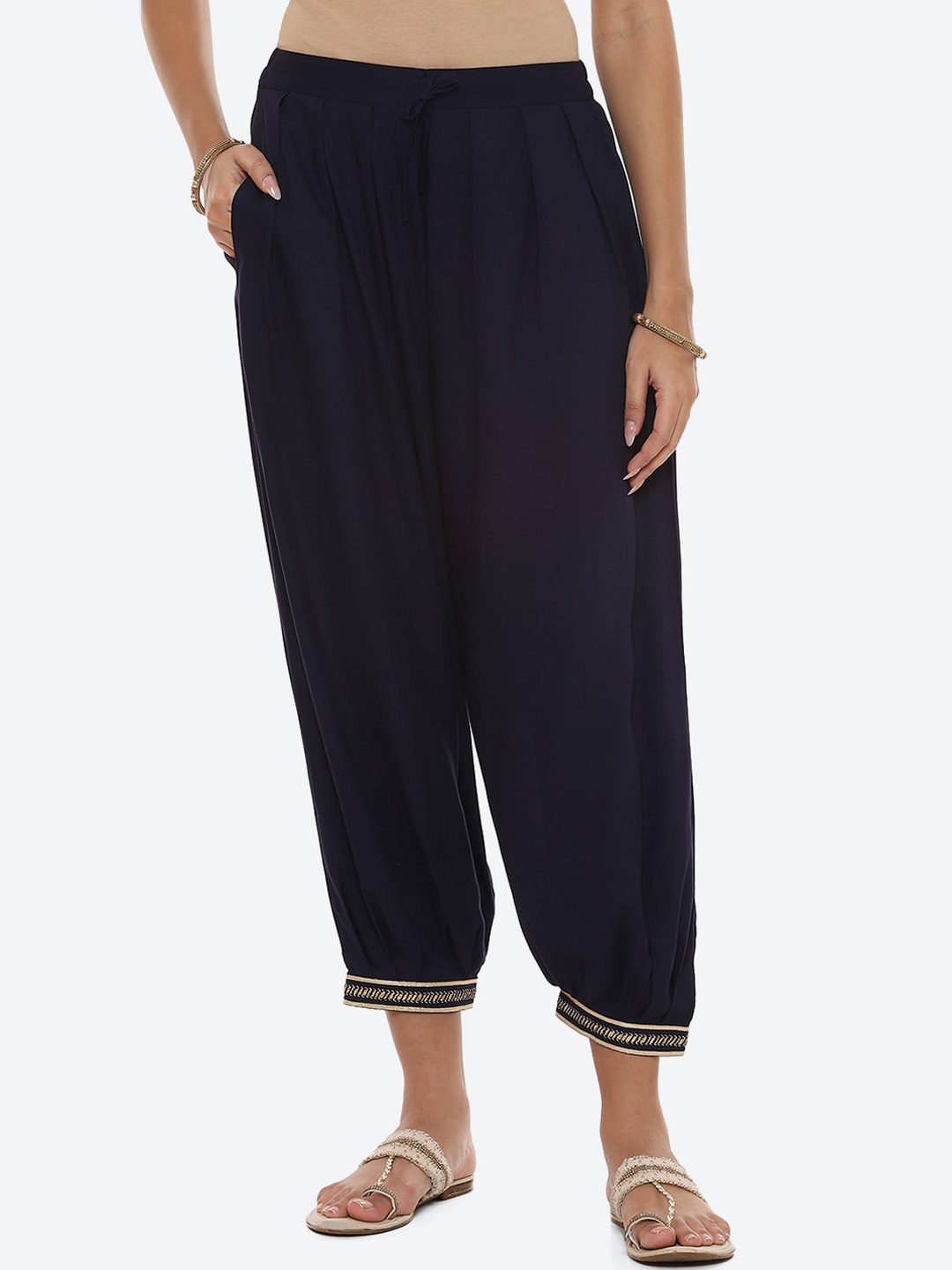 

2Bme Pleated Elasticated Straight Fit Patiala, Navy blue