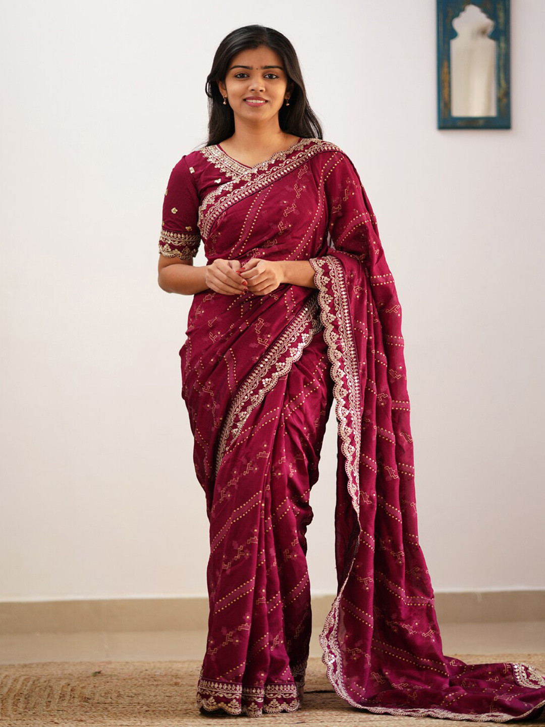

ORUS Printed Embroidered Patola Saree, Purple