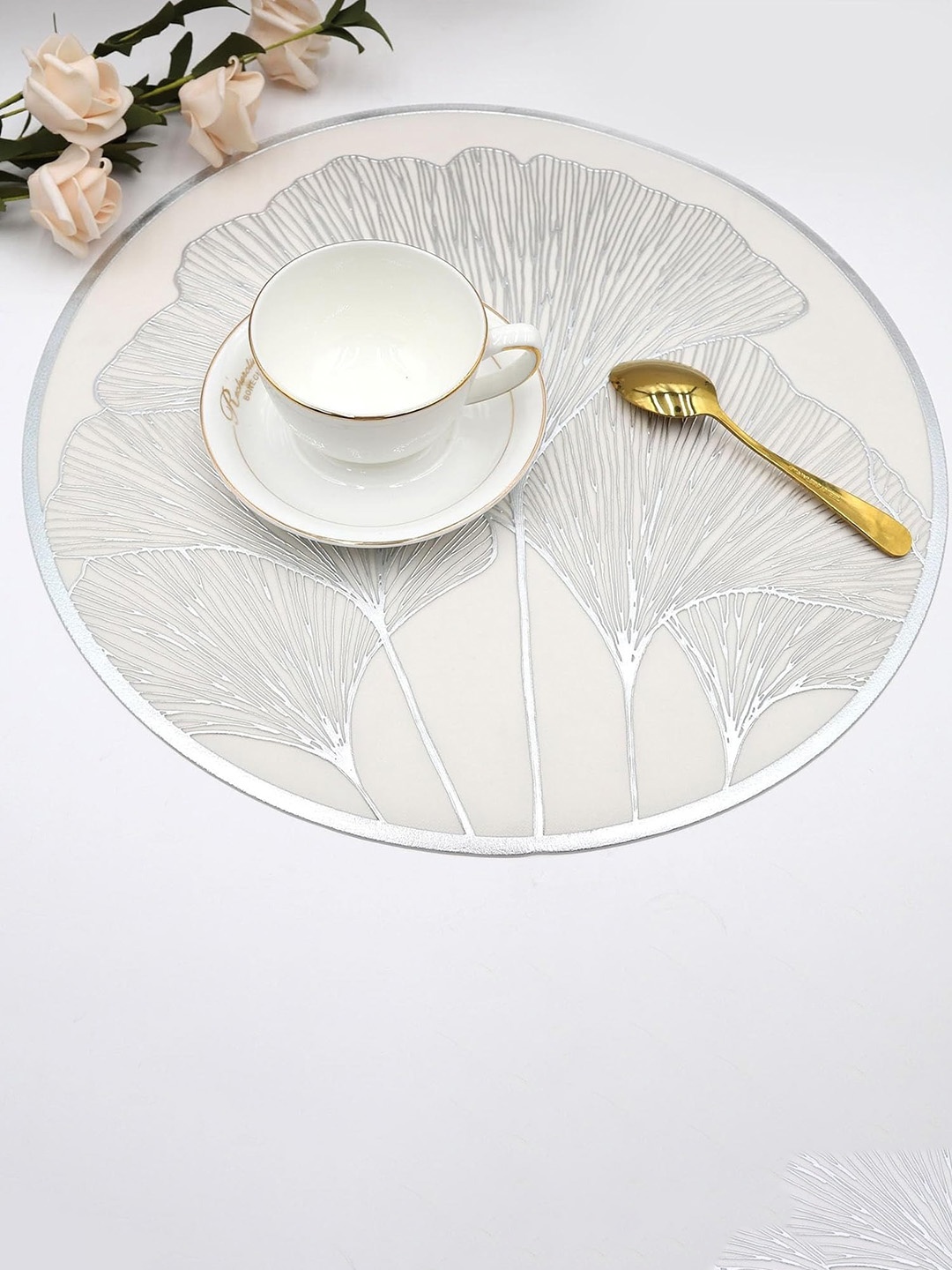 

Dakshya Industries 6 Pcs Silver-Toned Floral Circular Table Placemats