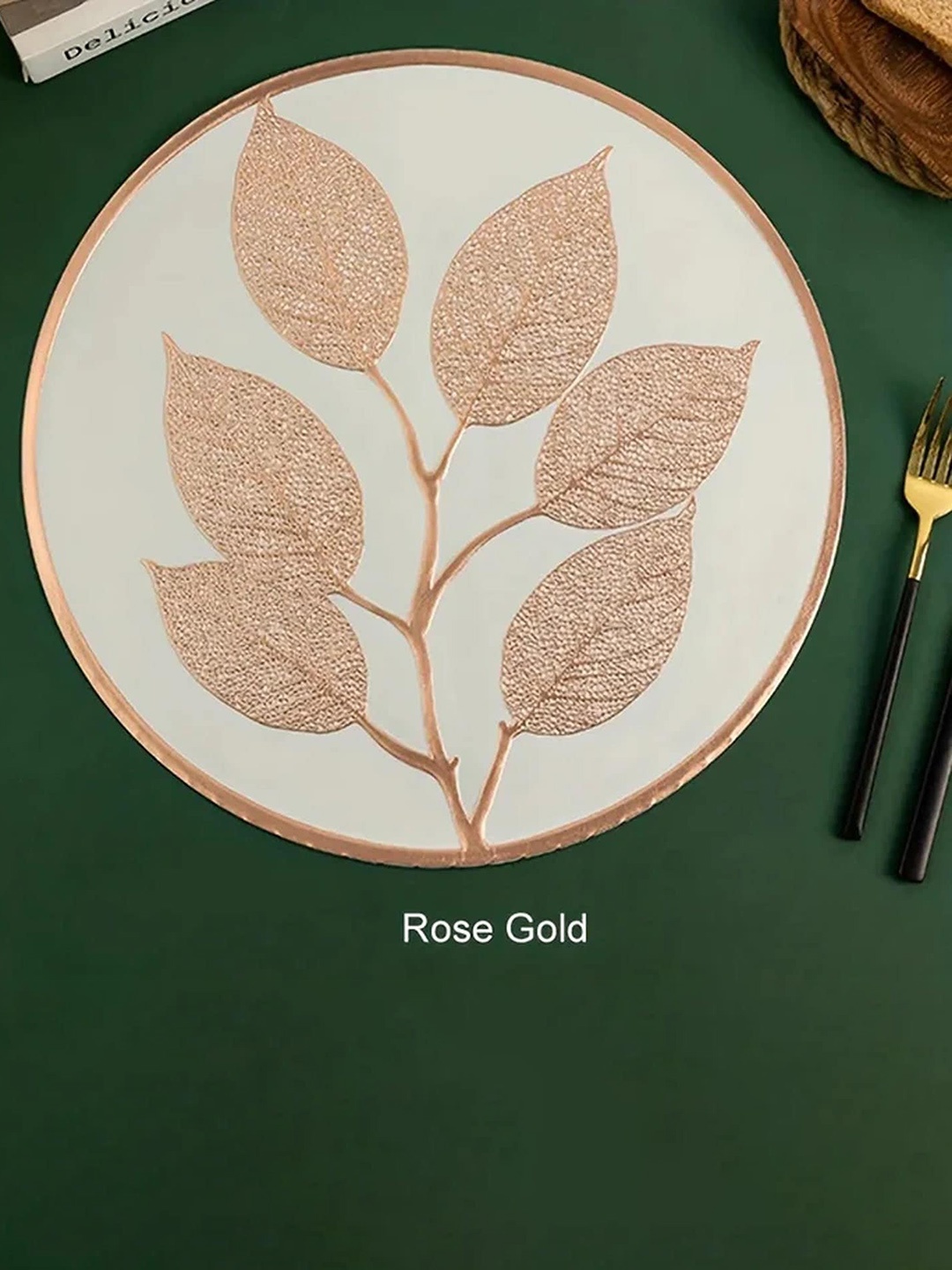 

Dakshya Industries Copper Toned 6 Pieces Self-Designed Table Placemats, White