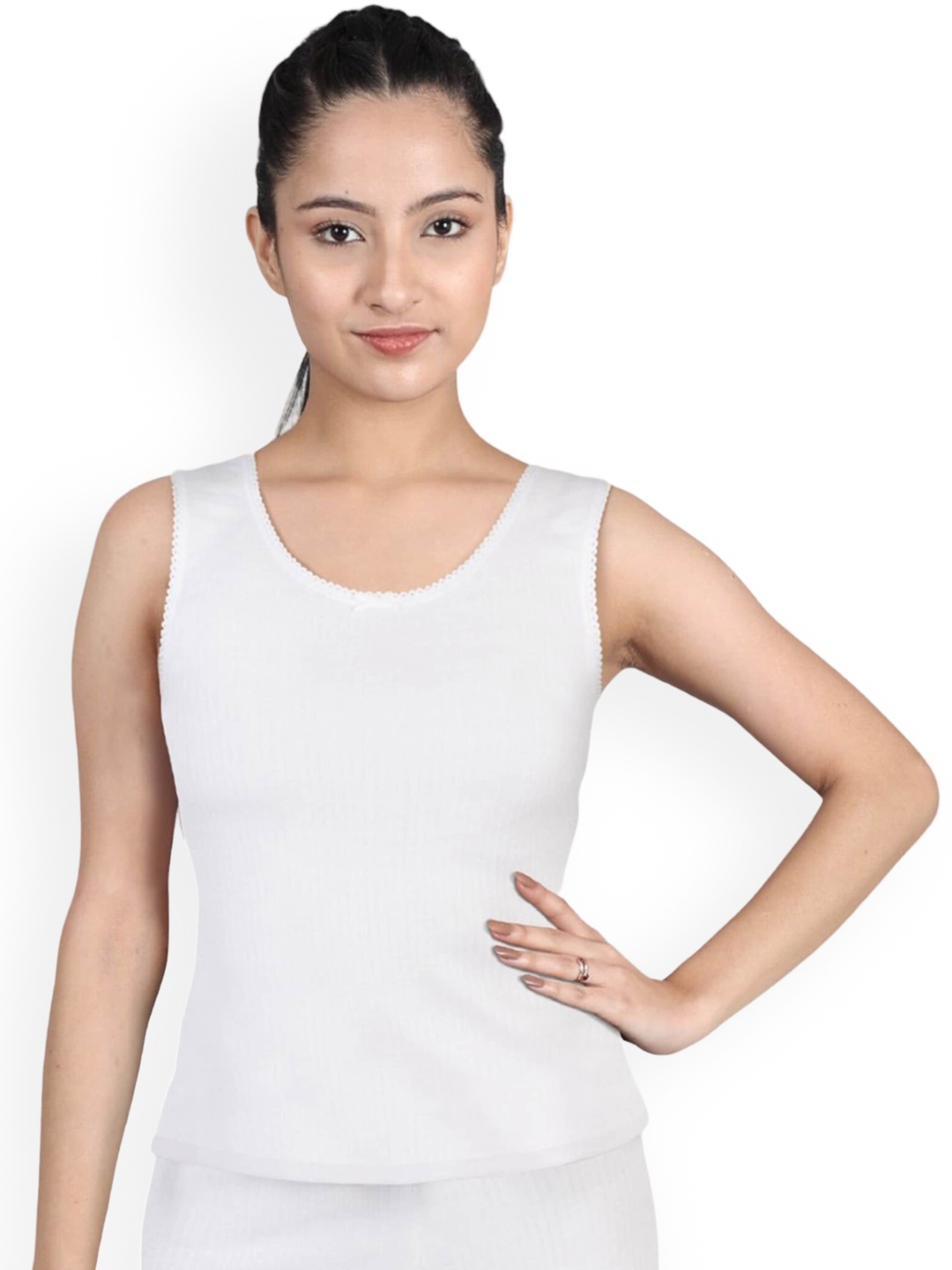 

DChica Girls Cotton Round Neck Thermal Top, White