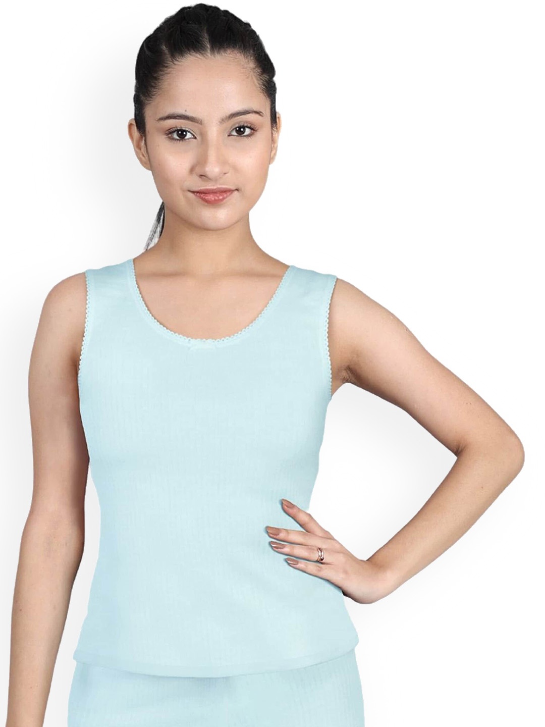 

DChica Girls Round Neck Sleeveless Cotton Thermal Tank Top, Blue