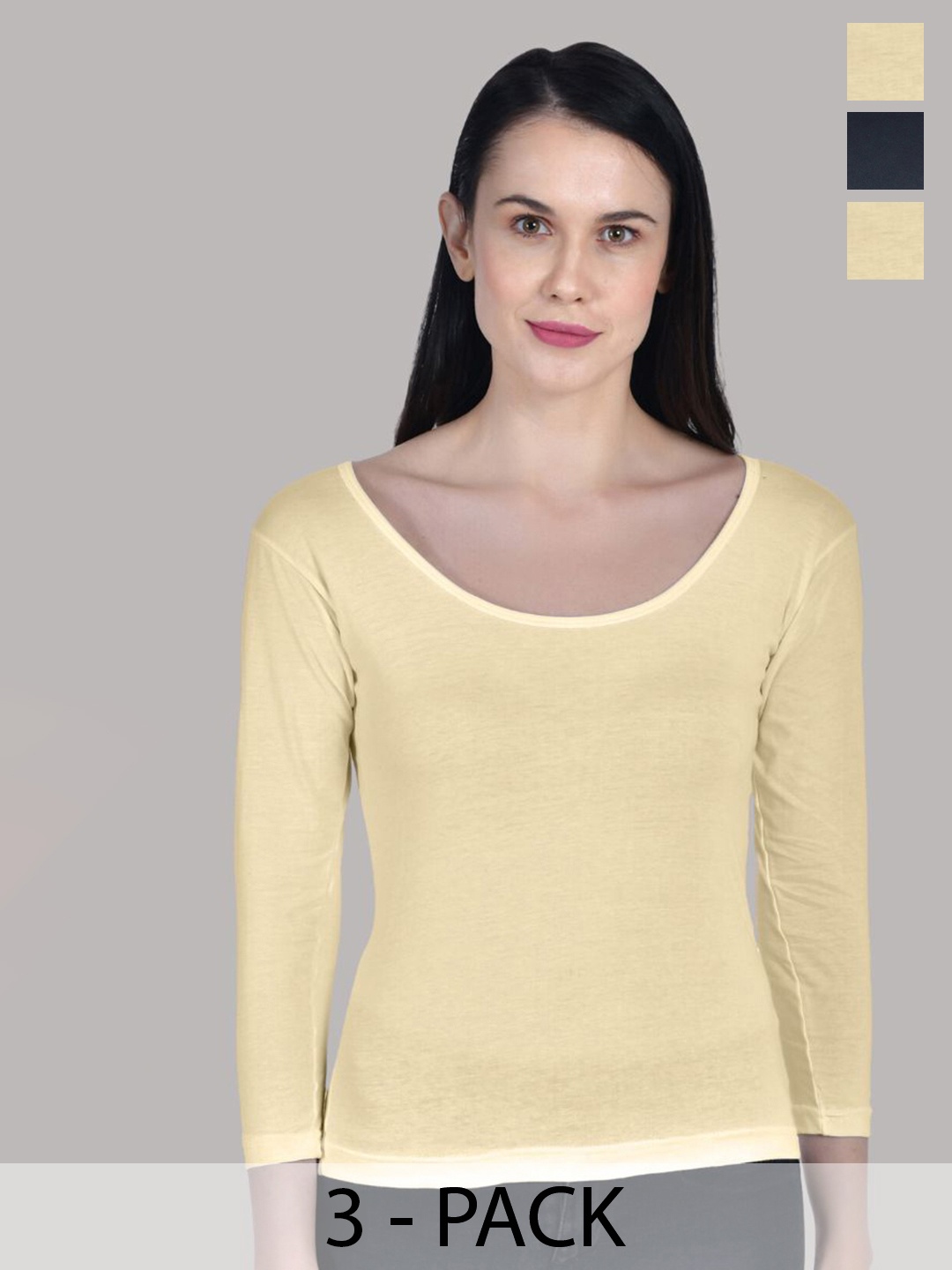 

Aimly Pack of 3 Round Neck Cotton Camisoles, Beige
