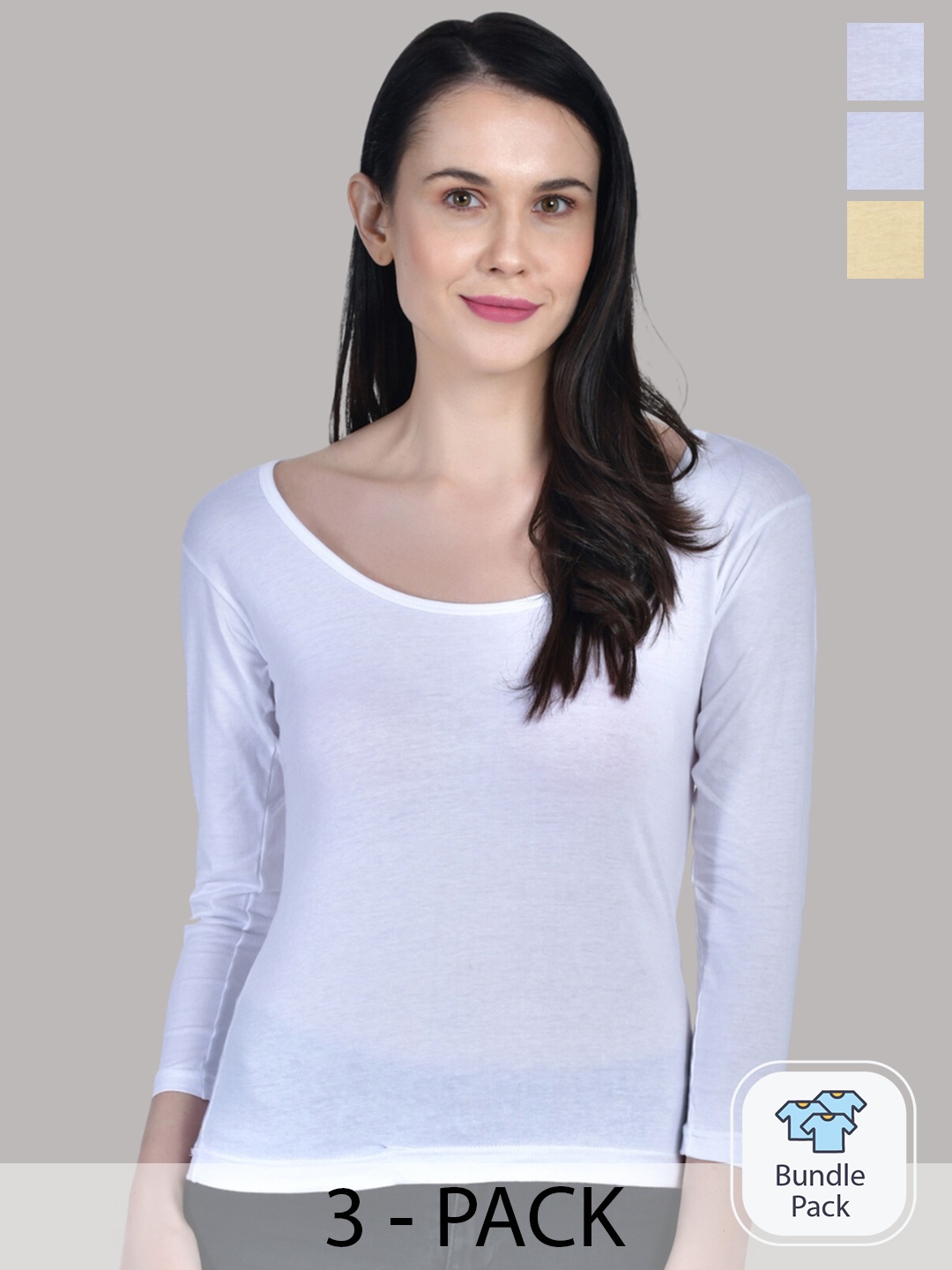 

Aimly Pack Of 3 Long Sleeves Non Padded Cotton Camisoles, Beige