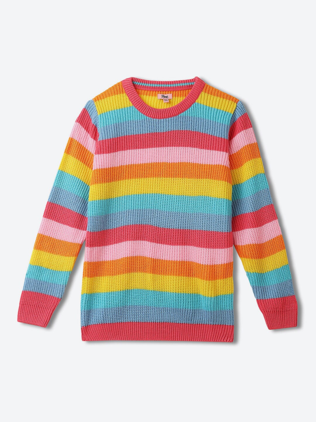 

2Bme Girls Colourblocked Round Neck Long Sleeve Acrylic Pullover Sweater, Pink
