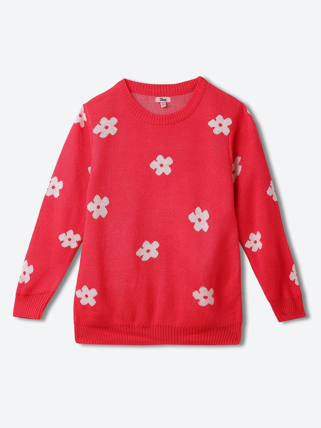 

2Bme Girls Floral Printed Long Sleeves Acrylic Pullover, Pink