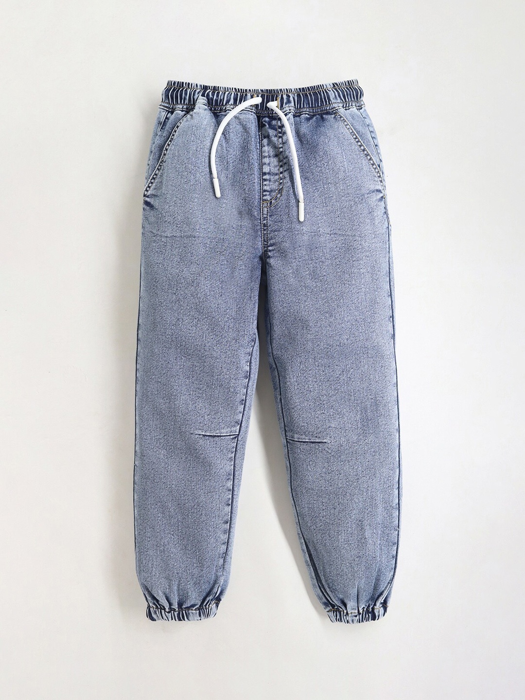 

Cherry Crumble Kids Heavy Fade Stretchable Clean Look Jogger Jeans, Blue