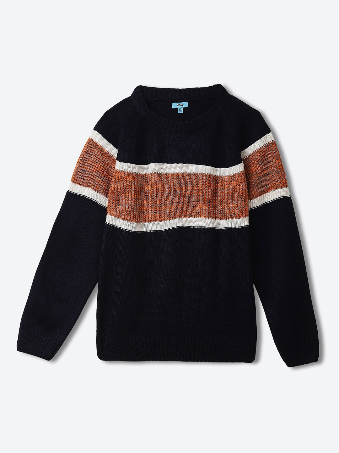 

2Bme Boys Colourblocked Round Neck Long Sleeve Acrylic Pullover Sweater, Navy blue