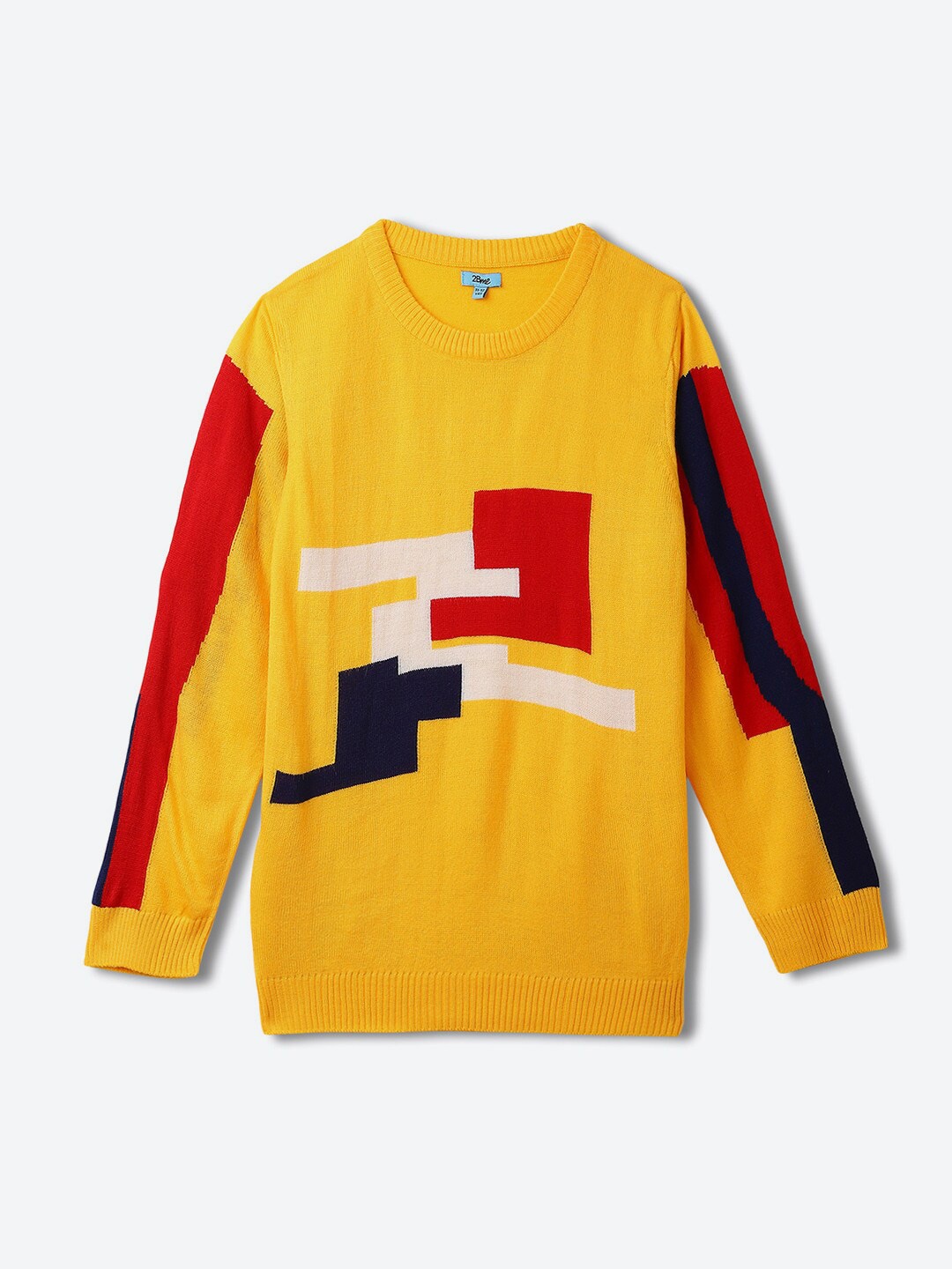 

2Bme Boys Geometric Printed Round Neck Long Sleeve Acrylic Pullover Sweater, Yellow