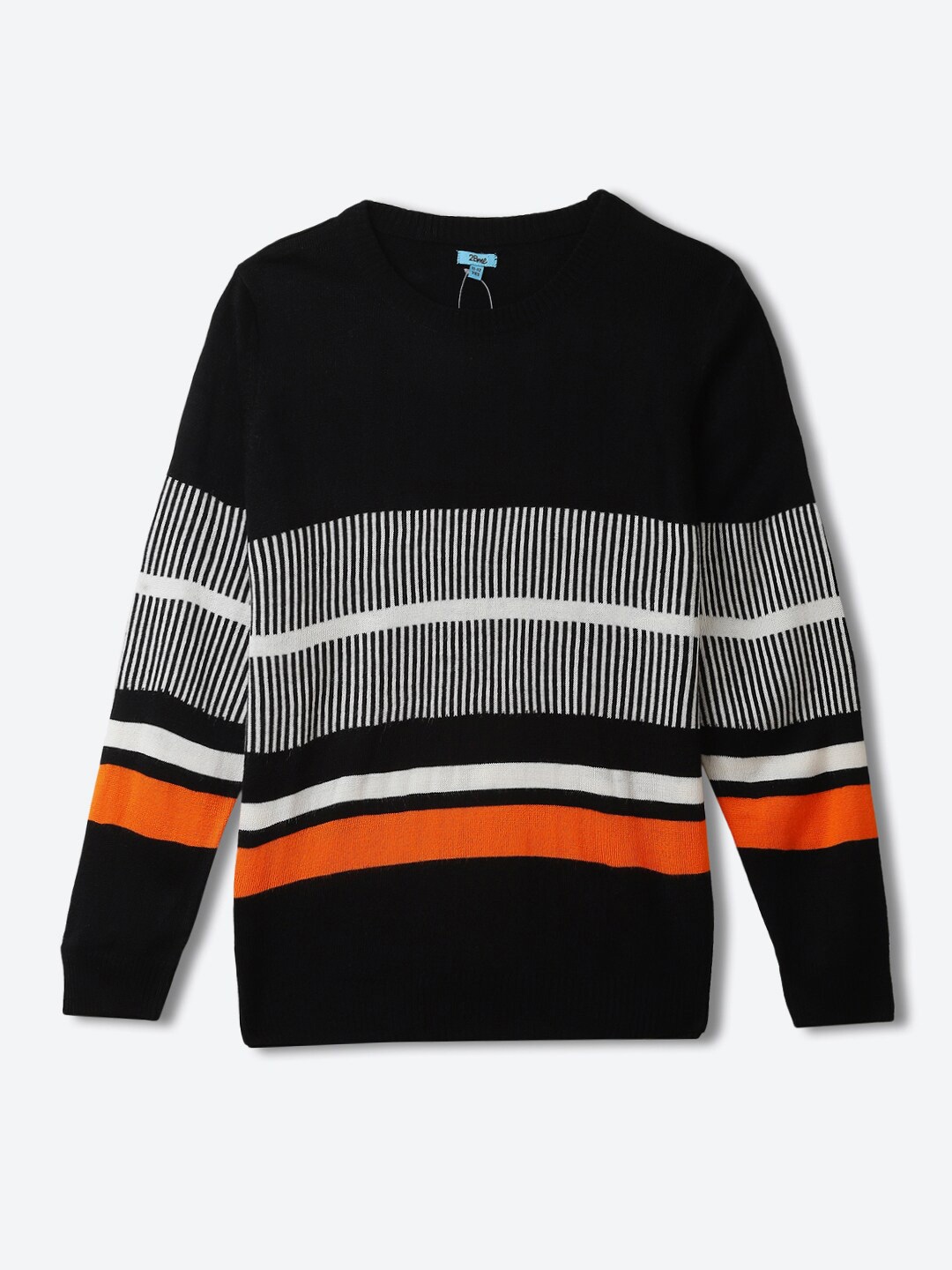 

2Bme Boys Colourblocked Round Neck Long Sleeve Acrylic Pullover Sweater, Black