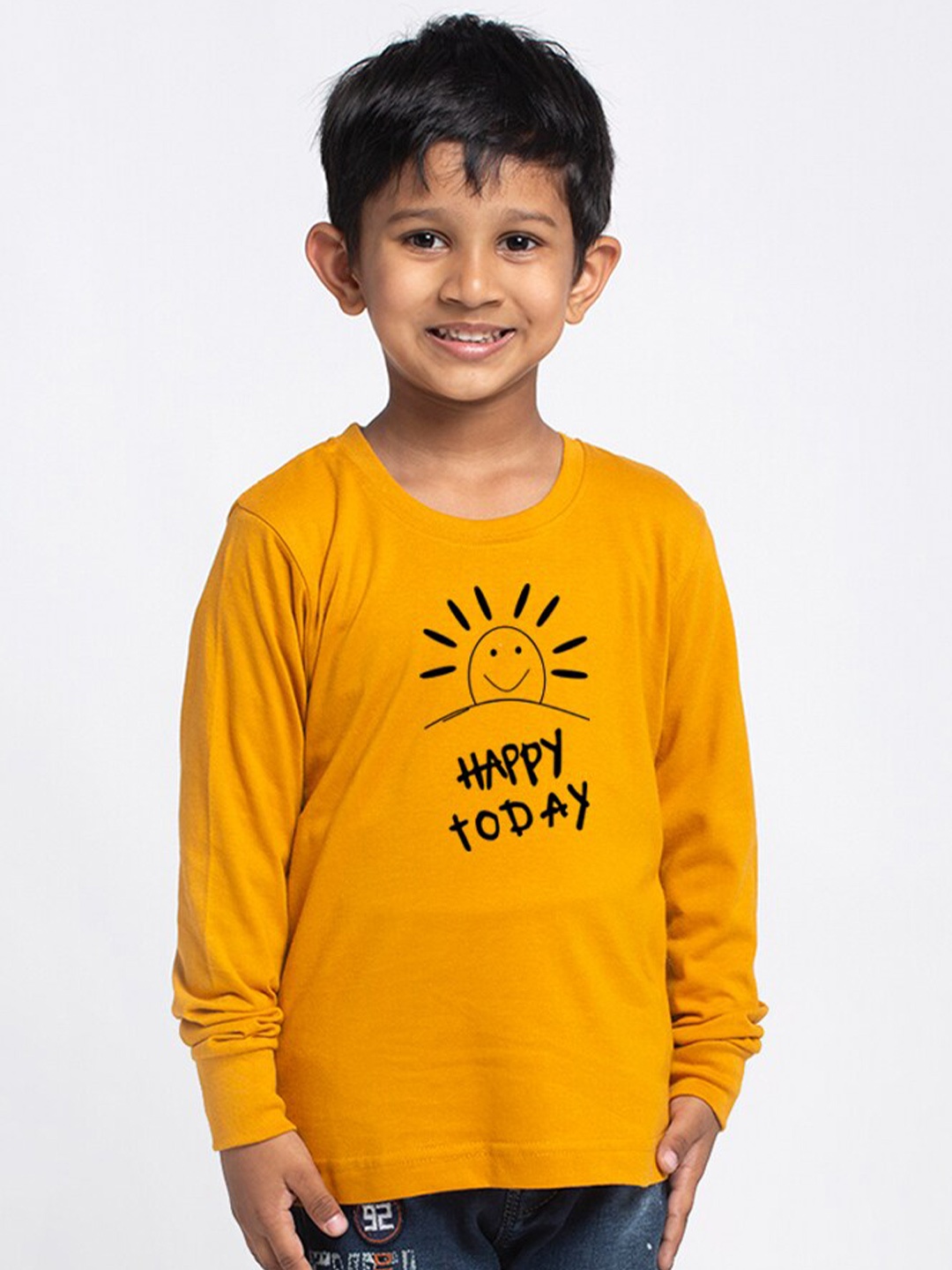 

Friskers Boys Typography Printed Bio Wash Pure Cotton T-shirt, Mustard